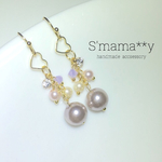 ＊＊pearl  bijou ハートフレーム付き スワロフスキーピアス＊＊ ▷▷ネジバネ式イヤリング変更可能◁◁ 