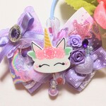 ゆめかわヘアゴム◇ニコニコユニコーンのパープルリボン◇シングル