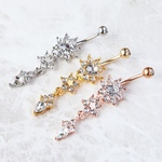 ボディピアス バナナバーベル 14G へそピアス 臍ピアス ネイブル イヤーロブ ロングピアス 揺れる ぶら下がり 花 フラワー サージカルステンレス ジルコニア 片耳1個