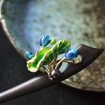 蓮のかんざし　七宝焼&檀木　木製　簪　和装ヘアアクセサリー