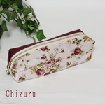 新作【ペンケース】ミニ薔薇☆帆布ボルドー