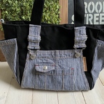 オーバーオールトートBag（ヒッコリー×帆布）夜空に月と星