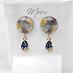 B級品 [ブルーマーブル]お花いっぱいゆらゆらイヤリング/ピアス
