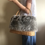 2way.あったかほわっほわのかごバッグ♪モカ☆オーバル大きめ♪フェイクファーは、シルバーブラウン☆受注製作。