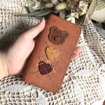 ♡チェックのクマさんスマホケース🧸　手帳型 iPhone Android 左利きも対応 韓国 ハート アーガイル 本革 レザー 全機種対応 Android Galaxy Xperia