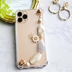 89. キーリングハンガー　スマホケース　iPhoneケース　ストラップ　全機種　スマホチェーン　スマホリング　キーリング　キーリングチェーン　ミルクティー　お花　グレー　スマホアクセサリー