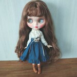 再出品245.※単品※青の編み上げリボンのスカート※ブライスアウトフィット※1/6ドール服