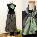🌿モノトーン紬＊すっきりAラインスカート＋ストール＊裏地付き＊着物リメイク