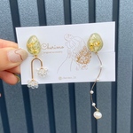 新作♡omame×ピスタチオカラー×アシンメトリー×うねうね ×ドライフラワー レジン 淡水パール  イヤリング　ピアス