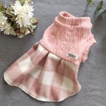 犬服 起毛ブロックチェックのワンピース(ピンク)