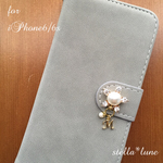 【iPhone6/6s】選べる誕生石＆イニシャル＊スエード手帳型ケース＊グレー