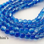 クラックガラスビーズ 青 白6mm 150個★ パーツ ハンドメイドアクセサリー　資材