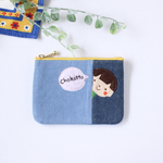 【名入れできる】男の子の刺繍アップリケのついた ぺたんこミニポーチ　