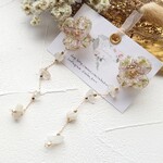 2wayロング天然石チェーン4枚花ドライフラワーピアス/イヤリング  