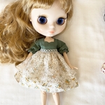 アウトフィット　ブライス　リカちゃん　お洋服　エプロンワンピース　グリーン　Green