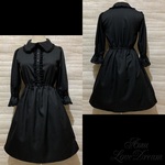 【期間限定特別価格】1点物*丸襟 七分袖 ワンピース★ブラウスワンピ・シャツワンピ・ブラック・黒(即納品)