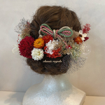 【再販】white red green black tulle ribbon ヘッドドレス 成人式 卒業式  髪飾り