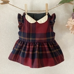 ぽぽちゃん服　白襟の赤チェックワンピース
