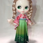 ブライス　リカちゃん　グラデーション　袴　着物　緑　