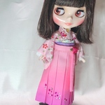 ブライス　リカちゃん　グラデーション　袴　着物　桃　