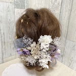 ［114］15本　パープル×ホワイト×シルバー　成人式　卒業式　ウェディング プリザーブドフラワー　ヘアパーツ　グレー