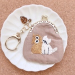 フクロウと仲良し猫の刺繍ミニがま口