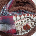 ハンドメイド◆スヌードうさぎりすチェック小花ニットファー 