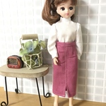 リカちゃん・服＊大人なセット　スタンドカラーシャツ＆ピンクのタイトスカート