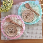 [限定2セット限り]出産祝いに☆名入れ小皿&スプーンセット[お祝い ギフト プレゼント 誕生日 記念品 お食い初め 離乳食 ハーフバースデー ベビー キッズ くま ナチュラル 木製コースター]