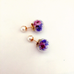 purple 2way ガラスドーム フラワー キャッチ コットンパール風ピアス
