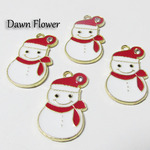 【D-0522】8pcs　雪だるま　ラインストーン付き　24×15mm　ホワイト＆レッド　チャーム