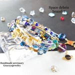 Space　debris　宇宙コイルブレスレット　天然石ブルーオーラ&水晶オーロラ