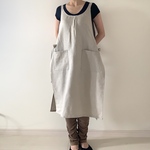 リネン100% スクエアエプロン ナチュラルベージュ