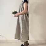 コットンリネンストライプ　ラップエプロン「BE」