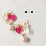 ハート花びら紫陽花パールピアス/イヤリング