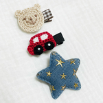 1点のみ【SALE】くまちゃん&車＆デニムスター　ベビーヘアクリップ♡ 出産祝い　プレゼント　ギフト　新生児　赤ちゃん　誕生日プレゼント　プチギフト