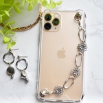 91. キーリングハンガー　スマホケース　iPhoneケース　ストラップ　全機種　スマホチェーン　スマホリング　キーリング　キーリングチェーン　シルバー　フラワー　花