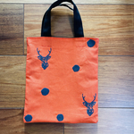 秋色！新作！！ミニトートバック　オレンジ  刺繍シカ　ドット　欧風柄 