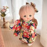 メルちゃんの着物セット*紺に椿と猫