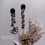 RUKIRIRIA #604 ブラック×シルバーアシメトリーロングピアス  大ぶりピアス 大ぶりイヤリング 