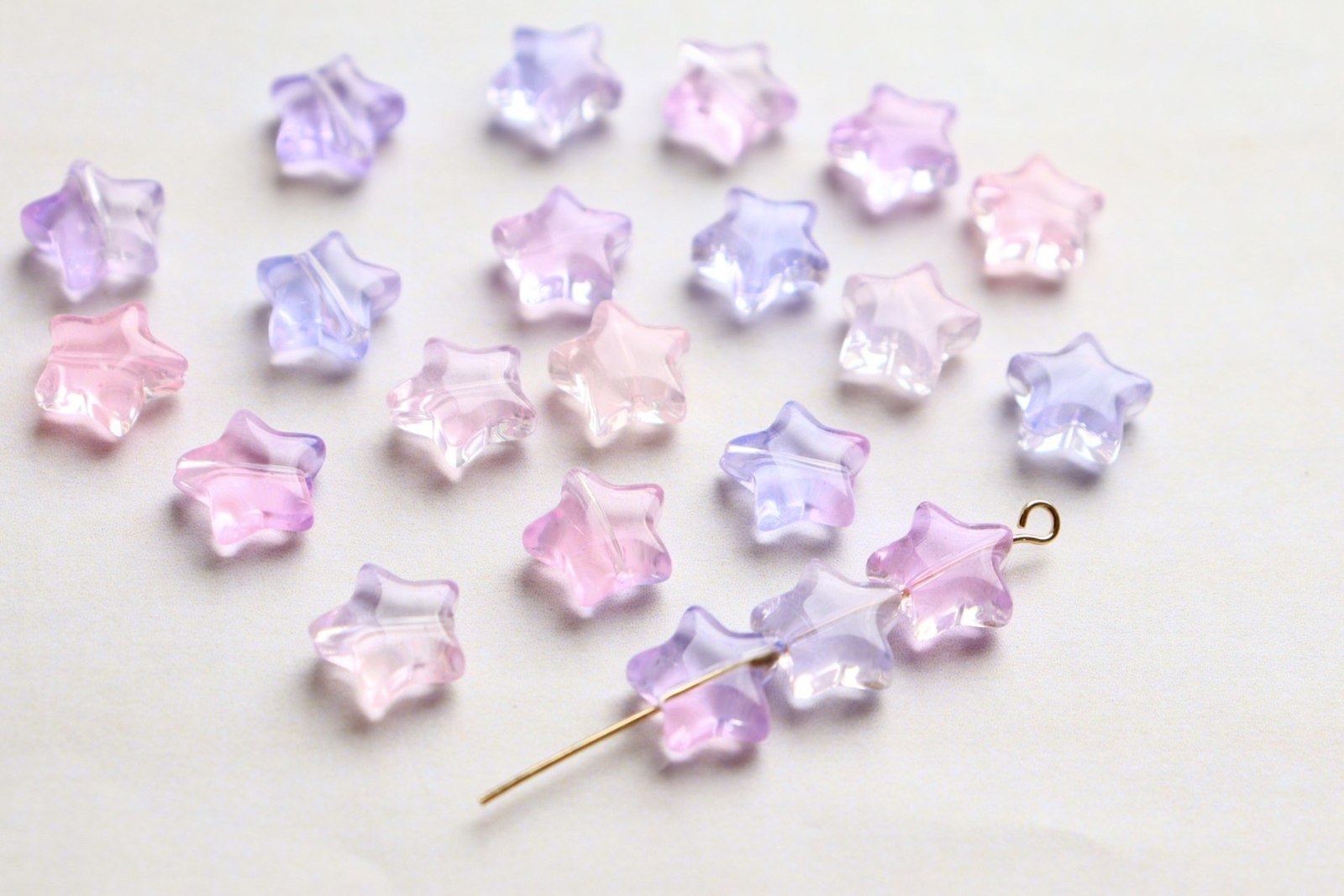 10mm星のガラスビーズ ピンク✖️パープルグラデーション - Handmade 