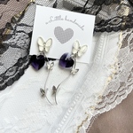 🦋シルバーButterflyダークパープルハートピアス イヤリング🦋