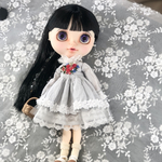 グレーの刺繍ドレス2点セット   あか　 ブライス  リカちゃん アウトフィット