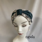 🌟capella🌟グレイジュ刺繍とフワッとブルーグリーンの幅広ターバン　capellaオリジナル 何通りも楽しめる♪