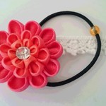 ＊つまみ細工　お花のヘアゴム　（紅橙）＊