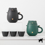 【名入れギフト】世界にひとつだけ　オリジナルロゴや名入れ可能　茶漉しつき猫ポータブル茶器セット