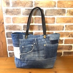 デニムリメイク　コラージュトートバッグ　L