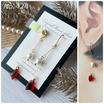 【貼るピアス/イヤリング/ピアス】チェコガラスパール × クリアレッド ハート
