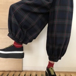 【人気】大人のバルーンパンツ★ポケット後ろ★定番♡ブラックウォッチ赤ステッチ