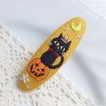 (7㎝) ハロウィン 黒猫 刺繍パッチンピン